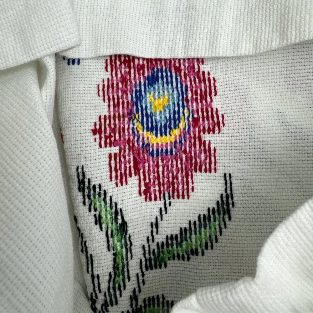 Vintage Pillowcase Hand Embroidered Flowers Cottage Farmhouse Standard Handmade